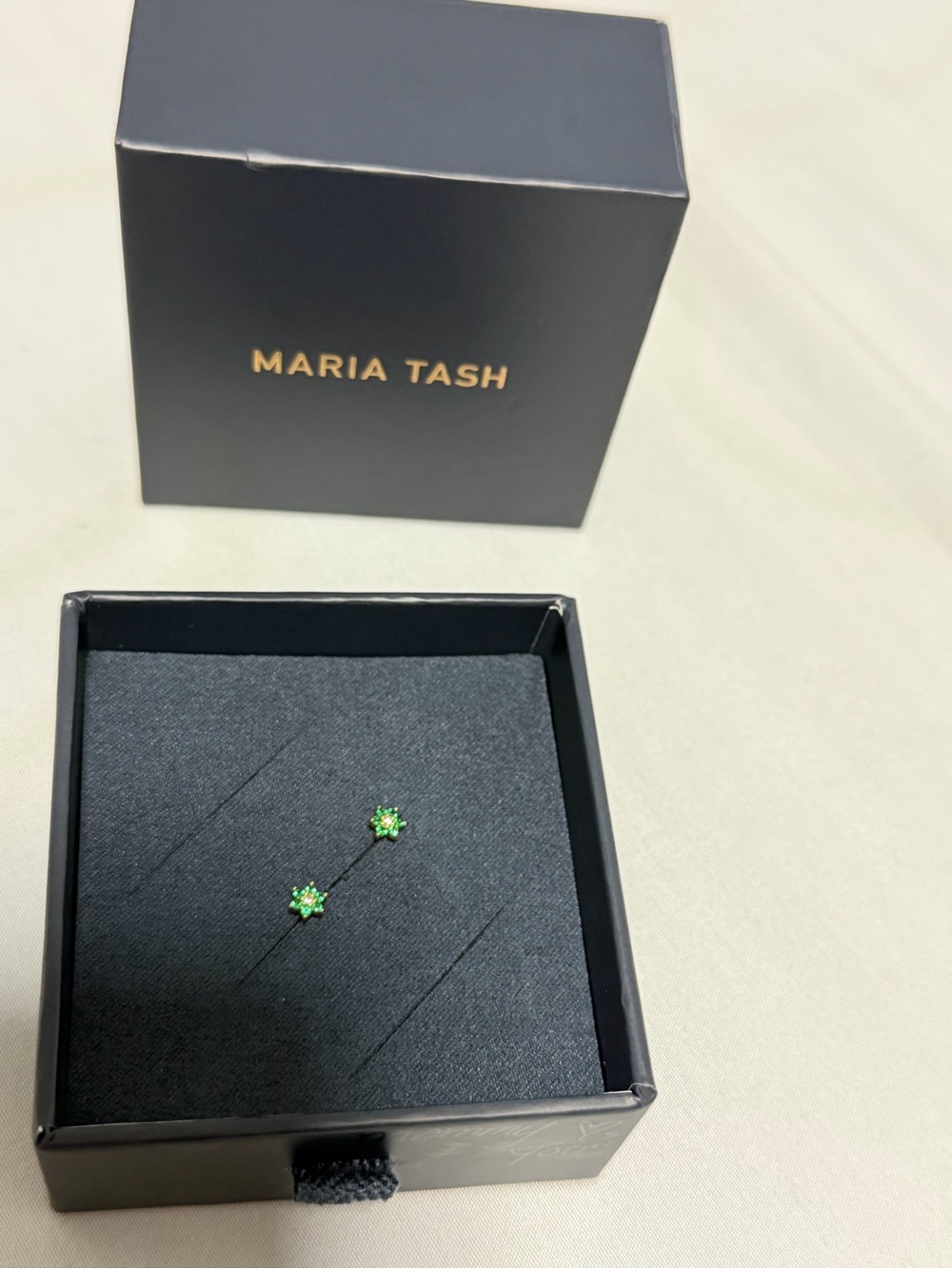Maria Tash Green Flower Stud Earrings - Bright Green Gem